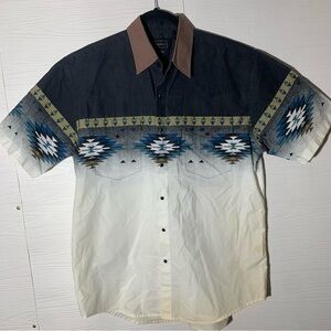 Vintage High Noon Navajo Aztec Print Pearl Snap Western Shirt Large